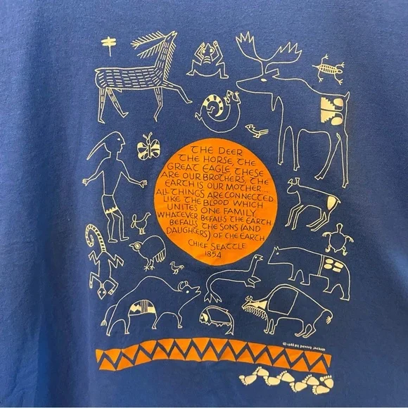 Vintage Rare Penny Jackim Chief Seattle Native American Single Stitch Shirt Blue - Picture 5 of 9